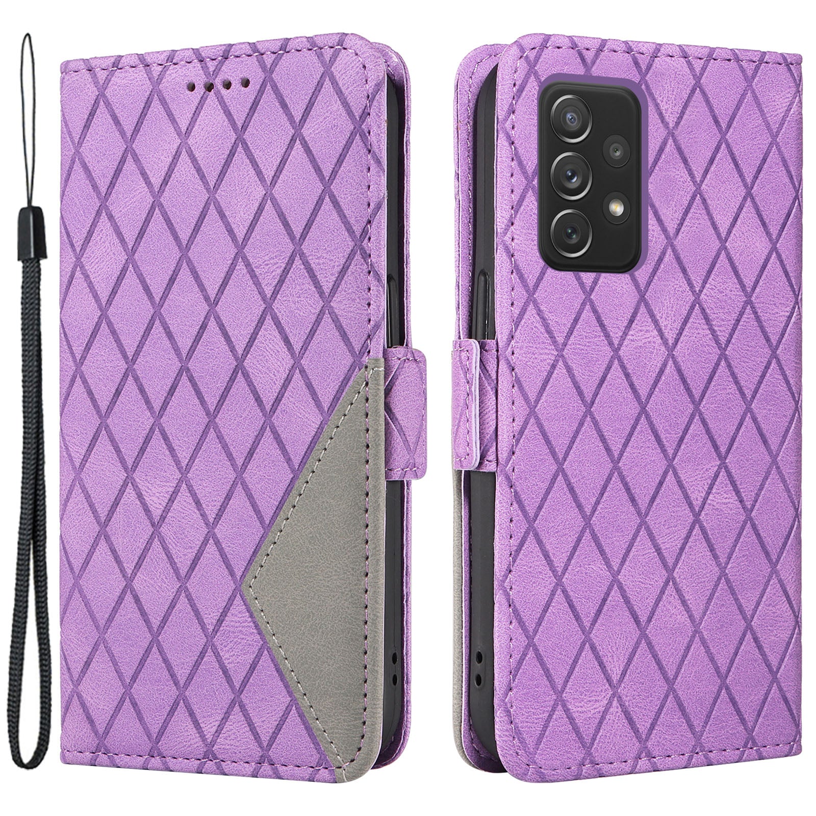 For Samsung Galaxy A72 4G / 5G Rhombus Imprinted Leather Wallet Stand Phone Cover Color Splicing Case For Samsung Galaxy A72 4G / 5G Rhombus Imprinted Leather Wallet Stand Phone Cover Color Splicing Case
